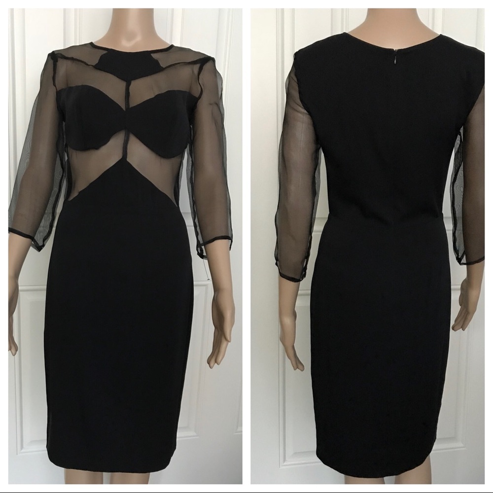 Olcay Gulsen sexy black silk mesh cutouts dress S